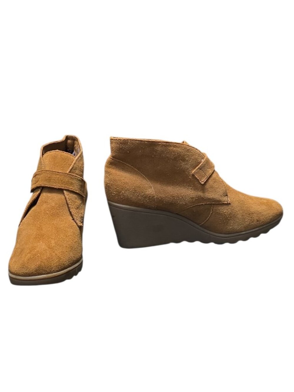 White Mountain Size 10 Brown Suede Wedge Booties No Box Velcro Closure 3" Wedge
